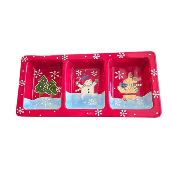 STUDIO NOVA 14" Christmas Festive Frosty 3 Section Server - Picture 1 of 9